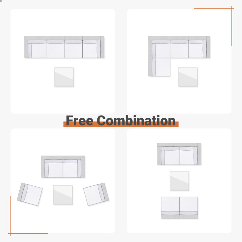 Emroy 4 - Person Outdoor Wicker Sectional Seating Group with Lighted Coffee Table, Modern Modular Rattan Conversation Set with Cushions