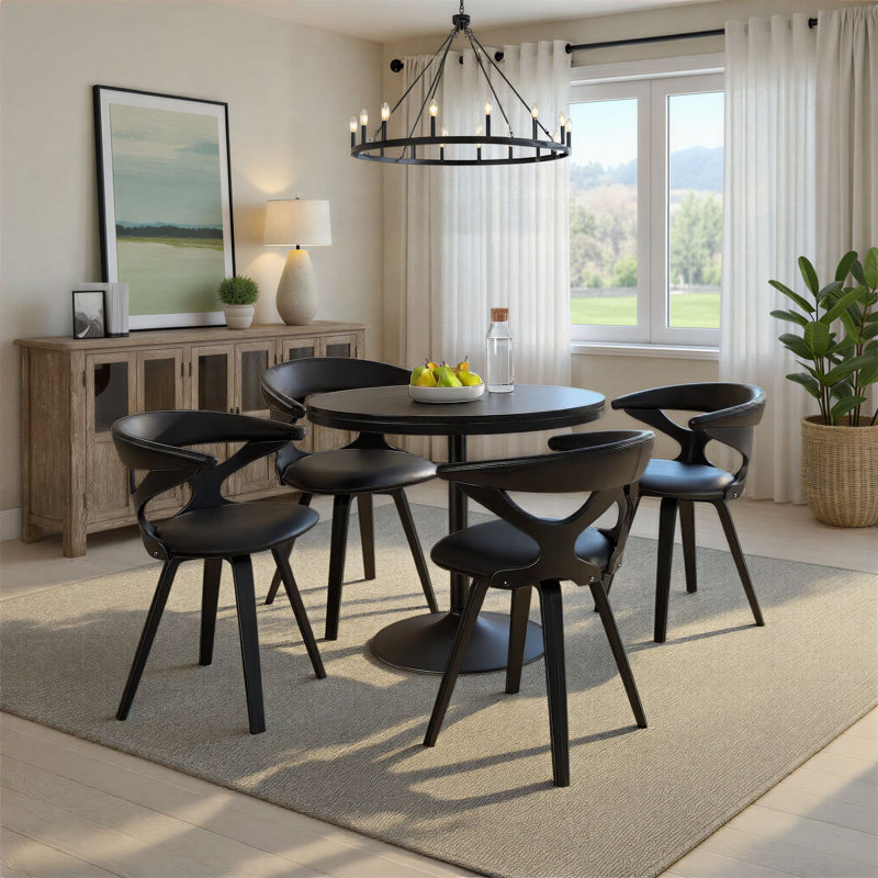 Laquietta Wingback Side Chair, Black, Black Faux Leather