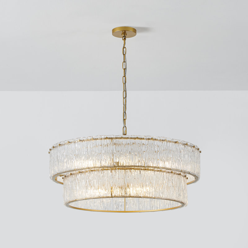Lustre réglable en verre doré 5/8 lumières à 2 niveaux, H 13,25 po x l 31,62 po x P 31,62 po, 8 lumières