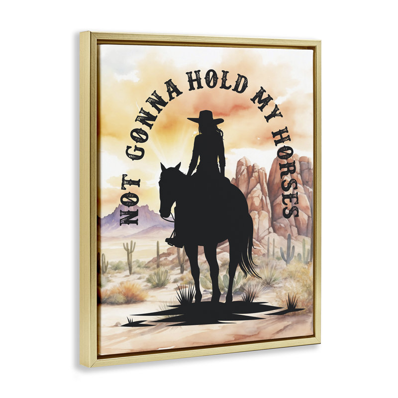  «Not Gonna Hold My Horses», art mural sur toile par lettré et doublé, H 31 po x l 25 po, Cadre flottant métallique doré