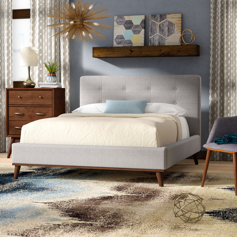 Miriam Upholstered Platform Bed, Full, Grayish Beige