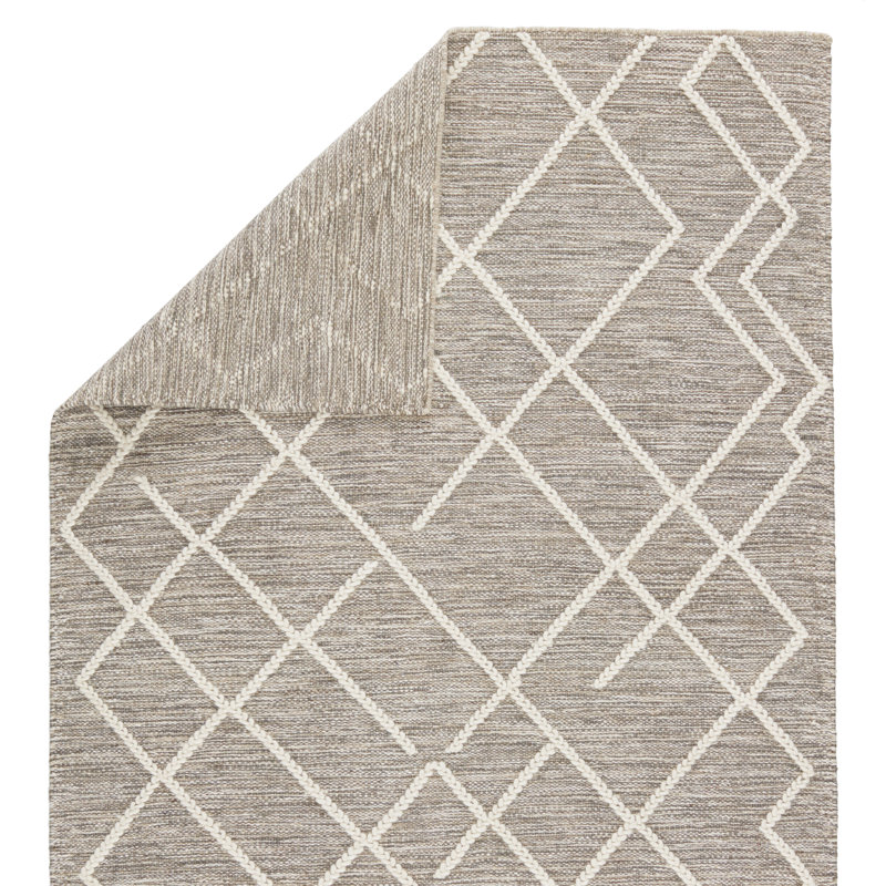 Wool Geometric Area Rug in Gray, Rectangle 5' x 8'