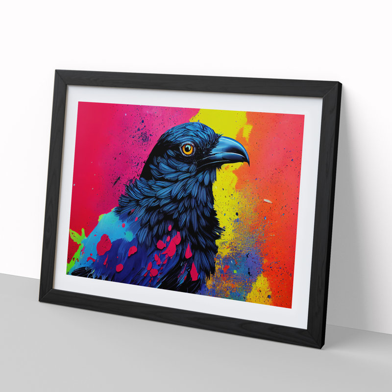 XH1022-7343X Raven Bird Splash Vol.4 Abstract - Single Picture Frame Print, Black Framed, 46cm H x 64cm W x 2cm D