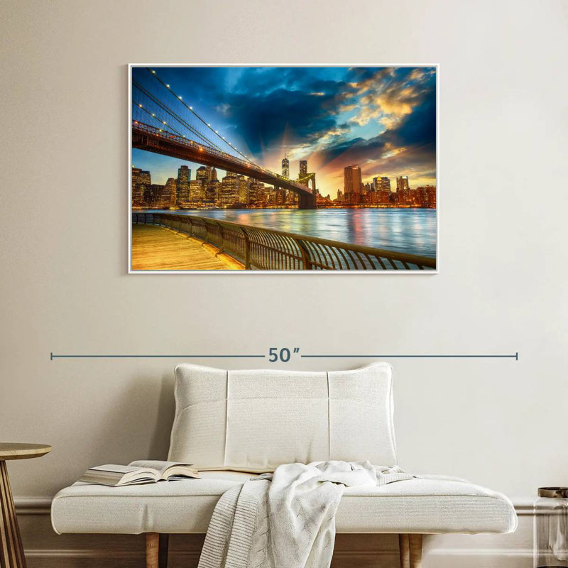 Spectaculaire coucher de soleil à Manhattan, Cadre flottant blanc, 40 po x 27 po