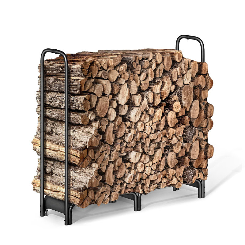 Support à bois de chauffage, supports de rangement robustes en bois de chauffage de 4 pi pour l'intérieur et l'extérieur, supports à bûches en métal pour le bois de chauffage, noir