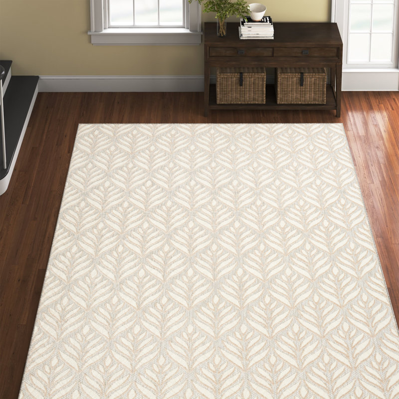 Tapis intérieur / extérieur ivoire / gris Alantra, Rectangle 9 pi x 12 pi