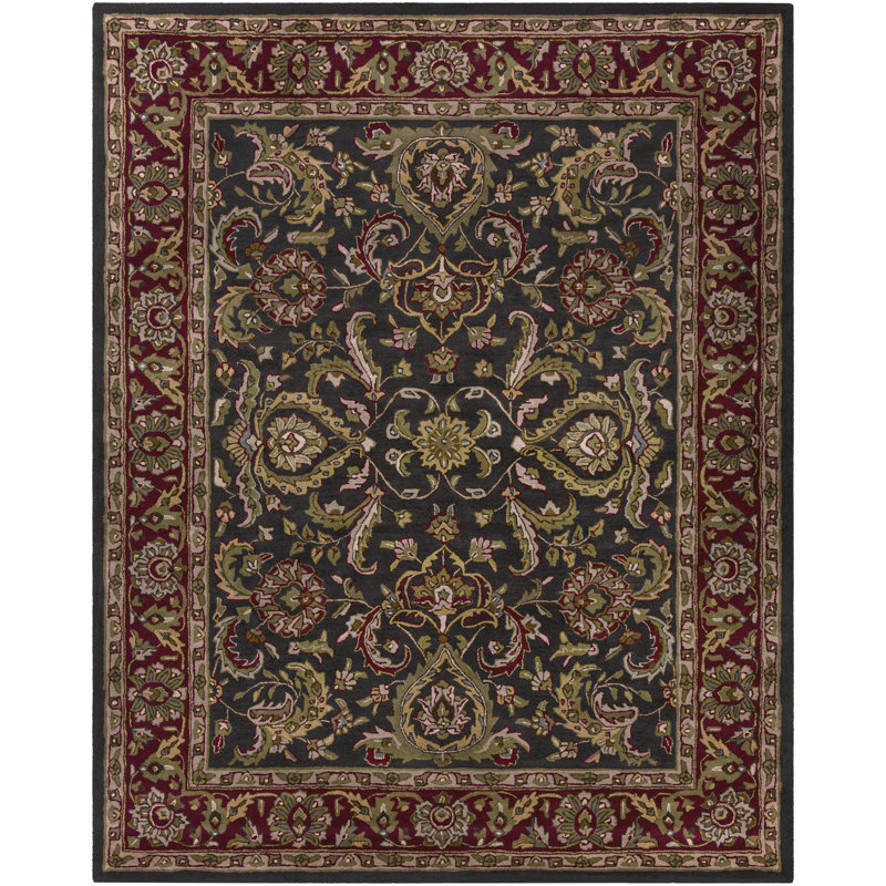 Tapis oriental en laine touffeté à la main rouge vif / gris anthracite Dvorak, Rectangle 6 pi x 9 pi