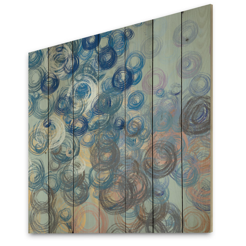 Art de cercle vert et bleu - peinture sur bois sans cadre, H 16 po x l 16 po x P 1 po