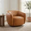 Fauteuil d'appoint pivotant en cuir véritable italien avec base en bois, entièrement assemblé-128500602