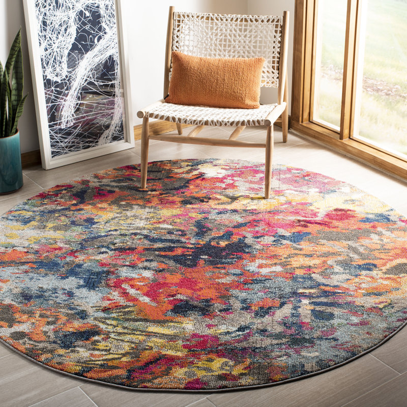 Hertzler Southwestern Blue/Orange Area Rug, Round 6'7"