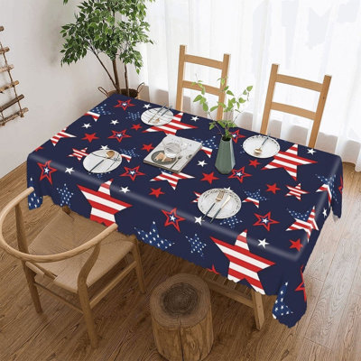 60" x 120" Patriotic Star Stripe Table Mat, Scalloped Edged Design, Independence Day Home Party Decor