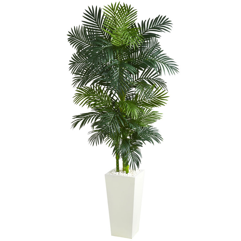 Palmier Areca avec jardinière résistante aux rayons UV (intérieur / extérieur), H 90 po x l 36 po x P 32 po, Blanc