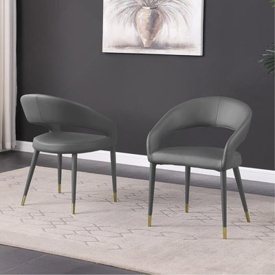 Ensemble de 2 chaises de salle à manger modernes en similicuir, pieds en bois avec embouts dorés