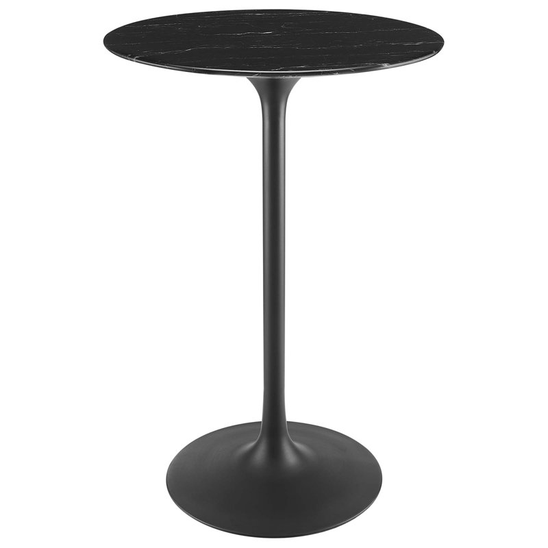 Table de bar Lippa, plateau rond en marbre artificiel, par Modway, Table de bar (hauteur de 39,5 po), L 28 po x l 28 po, Noir