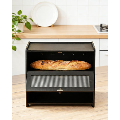 Large Capacity Bamboo Bread Box With Window And Shelf, 2 Tiered Kitchen Counter Storage Container For Bread, Baked Goods, And Vitamin Bottles
