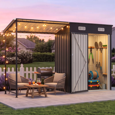 10 po x 3 pi Métal Lean to Shed avec Pergola à côtés ouverts, remise de jardin durable 2 en 1 avec porte verrouillable et évents pour patio, cour arrière, terrasse