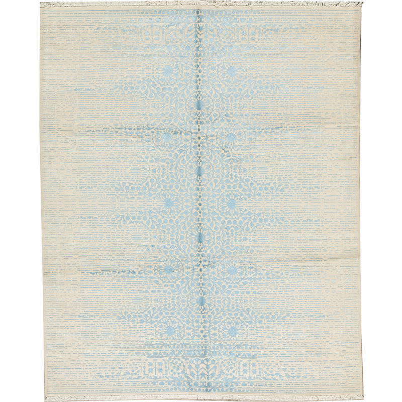 Tapis beige et bleu clair noué à la main de haute qualité