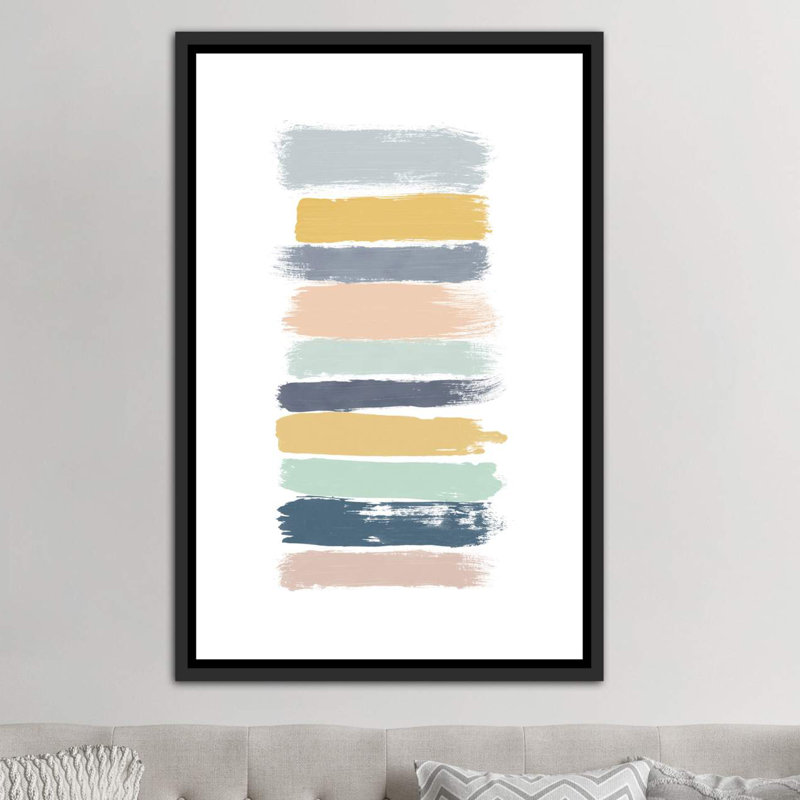 « pastel rayures »-« painting prints », reproduction d’art, Toile avec cadre noir patiné, H 26 po x l 18 po x 1,5 po