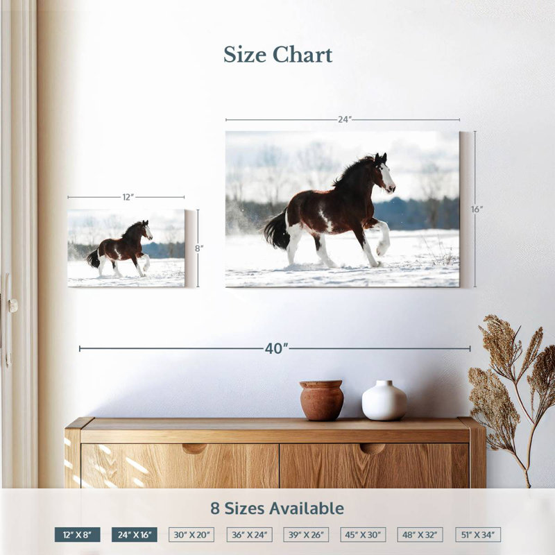 Bramly Clydesdale, cheval en hiver, H 16 po x l 24 po