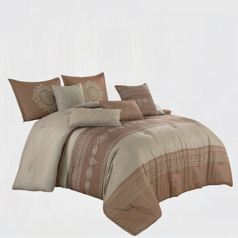 Ensemble d'édredon en microfibre 7 pièces Boho, Édredon de très grande taille et 6 pièces suppl