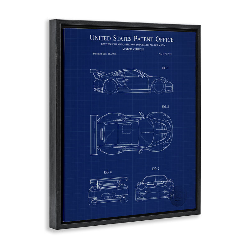 «Motor Motor Blueprint», art mural encadré sur toile flottante par Karl Hronek, H 31 po x l 25 po