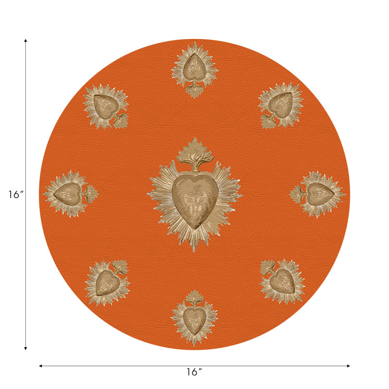 Ex vote Vegan Leather Round Pebble Placemat, Orange
