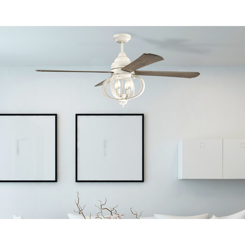 Augusta 60" Cottage White Ceiling Fan with Driftwood Blades and LED Light Kit