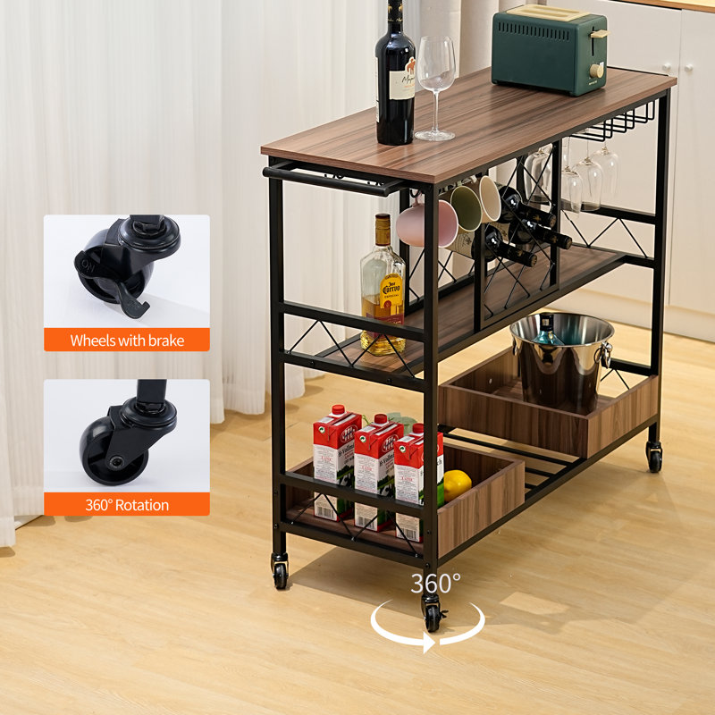 Chariot de service de style vintage industriel pour la cuisine de style nazihah