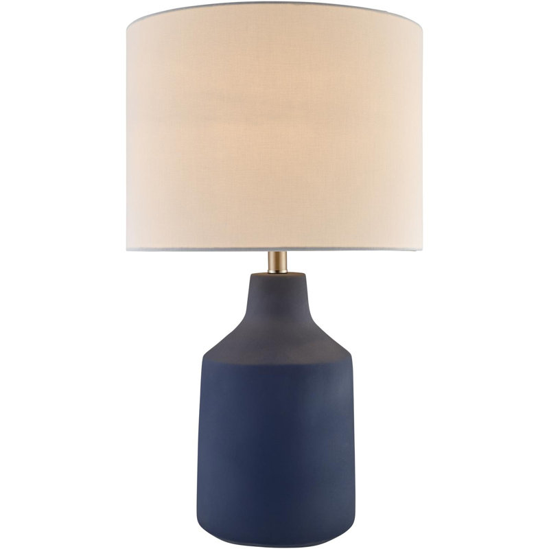 Lockwood Concrete Table Lamp with Linen Shade , Blue, Tan