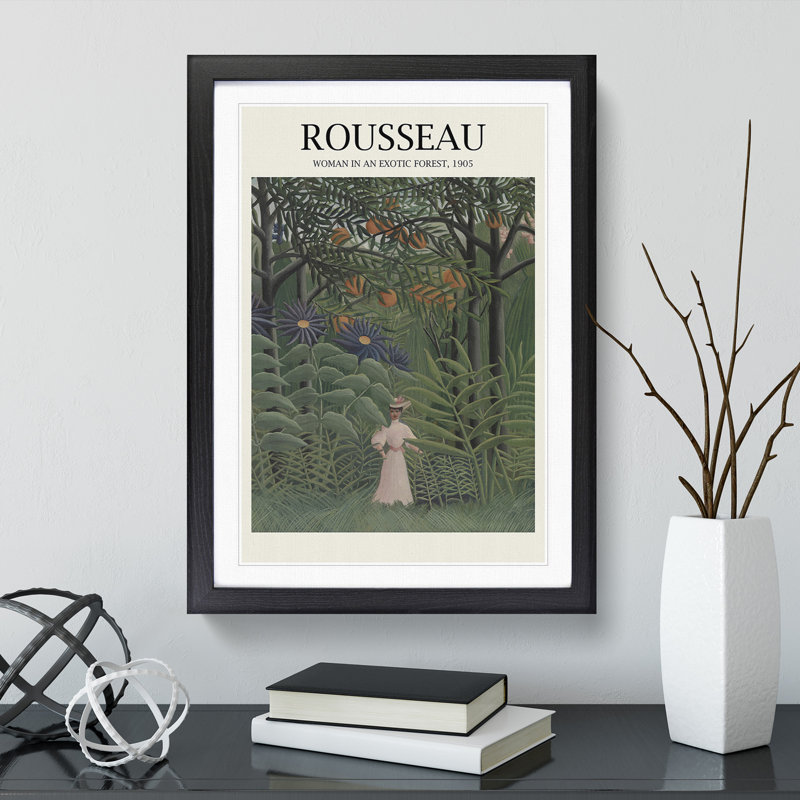 Woman Walking in an Exotic Forest Print by Henri Rousseau - Picture Frame Painting, 48cm H x 36cm W x 2cm D, Black