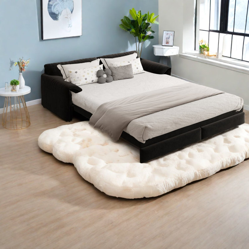 Multifunctional Velvet Sofas With Storage, Modern Convertible Sleeper For Living Room