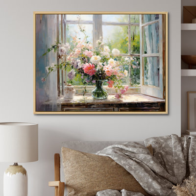 Delicate vintage flower french windows view IV - Floral Window Wall Art