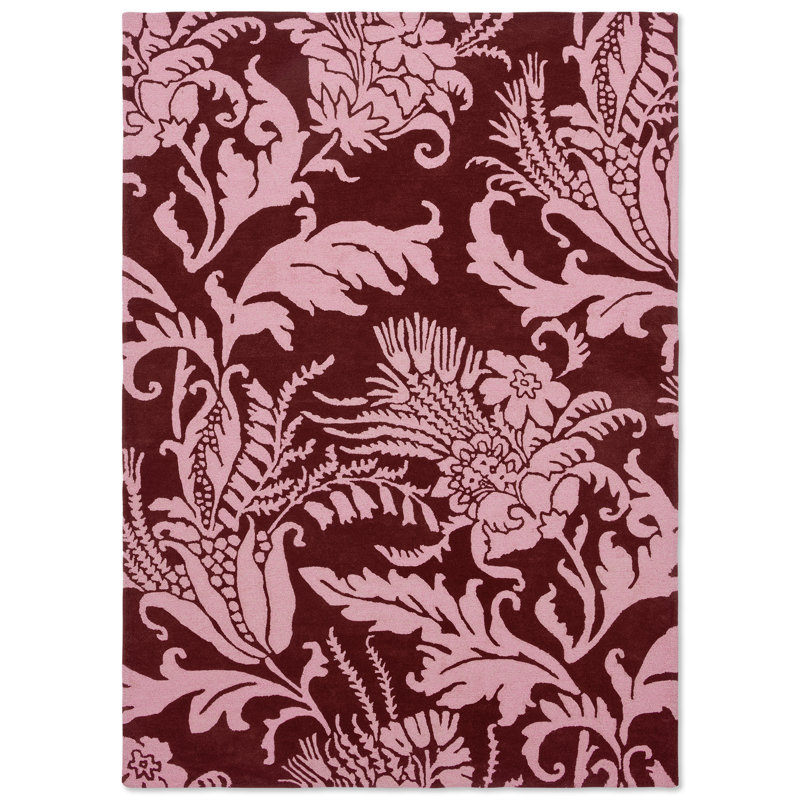 Wool Floral Area Rug in Pink/Purple, Rectangle 6'7" x 9'2"