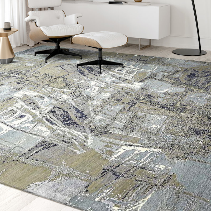Abstract Area Rug in Gray, Rectangle 8' x 10'