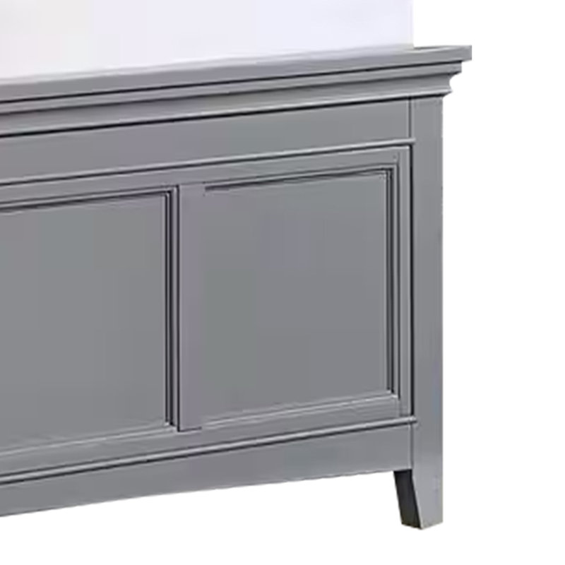 Lit double Lile avec moulures couronnées, tiroirs de rangement, bois massif gris, Gris / Chrome, Complète