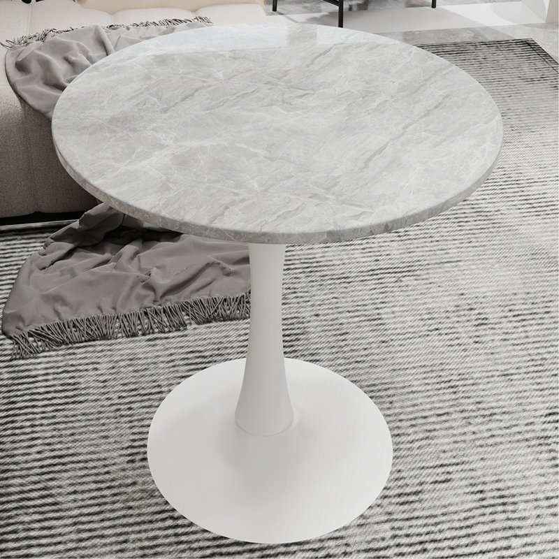 Table basse de 27,6 pouces de style Mid-Century moderne, pouvant accueillir de 2 à 4 personnes, dotée d'un plateau rond en marbre, parfaite pour divers espaces.