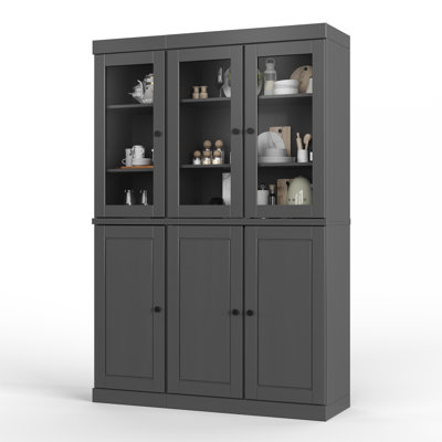 Bryann Palace Imports 100% Solid Wood Pantry China Cabinet, Raised Panel & Clear Glass Doors, 2 Drawers, Adjustable Shelves, 48.5" Wide, 71.5" Tall by Hokku Designs