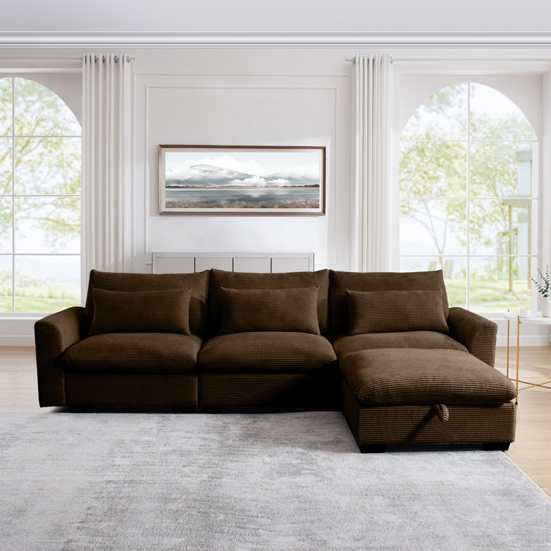 Karaka Corduroy Sectional, Brown Corduroy