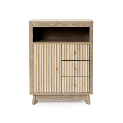 Natural Morden Bathroom Storage Cabinet Wave-Patterned 3-Drawer 1-Door 