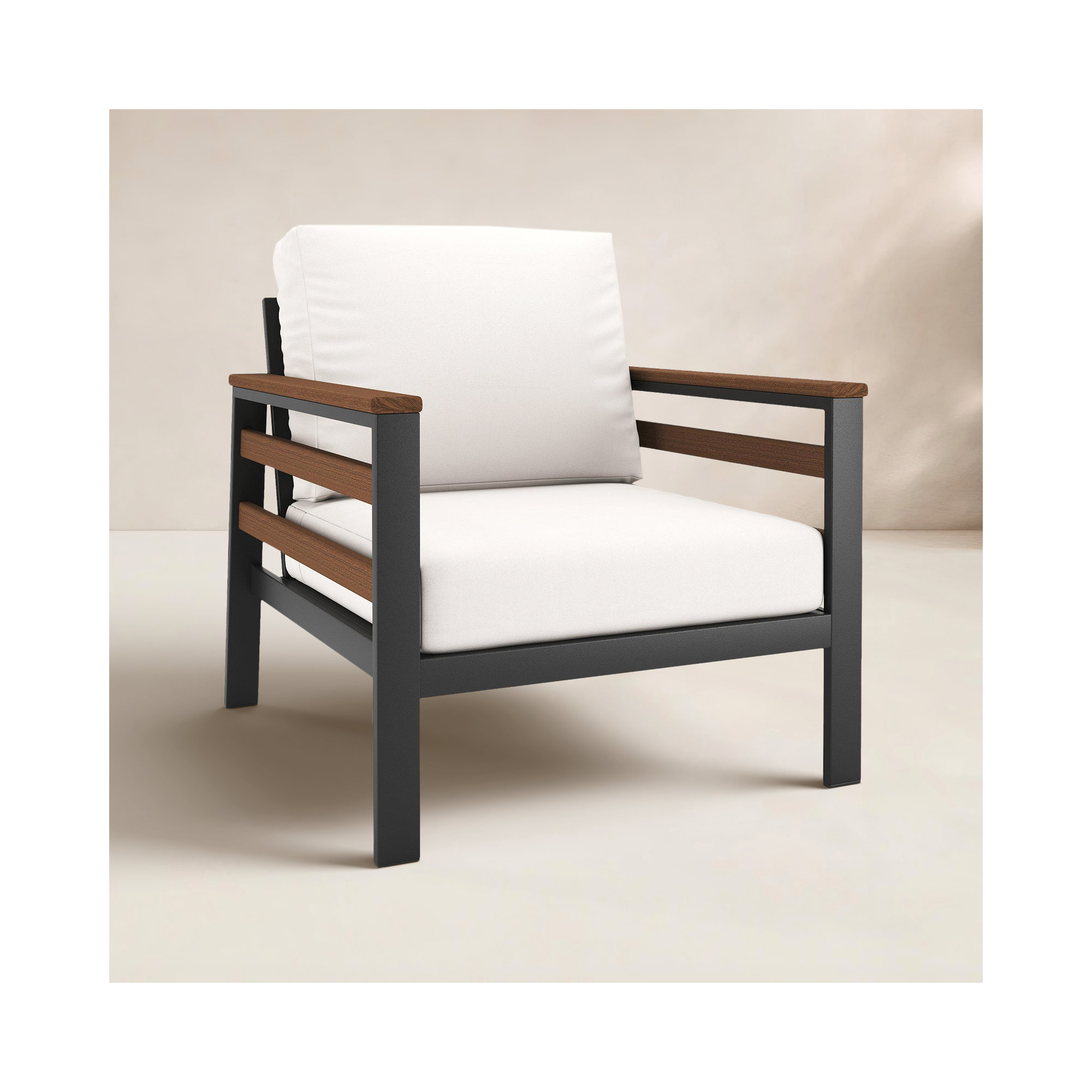 Townsend Patio Chair with Sunbrella® Cushions, Brown/Dark Gray, Sunbrella Canvas Natural