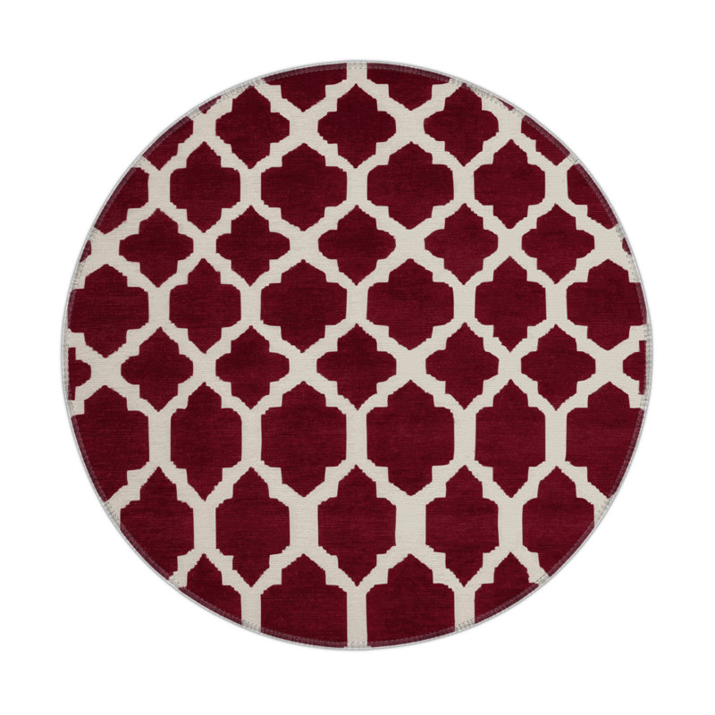 Trellis Red Indoor and Outdoor Area Rug, Round 5'
