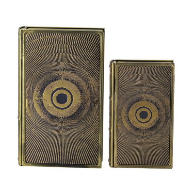 Ensemble de 2 boîtes à livres Golden Radial Eye, décor de rangement en feuille de polyuréthane Art déco