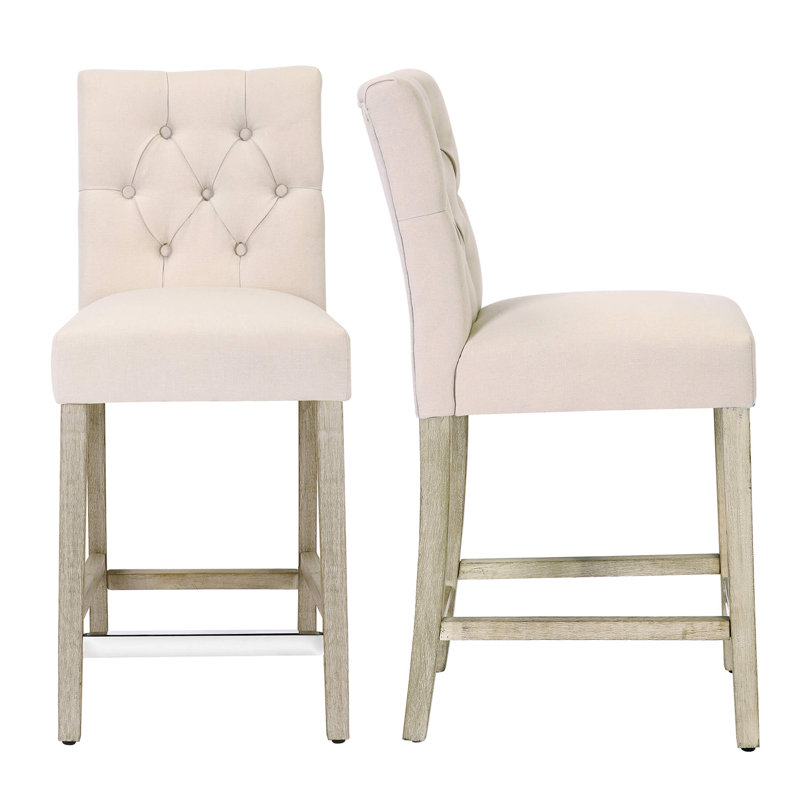 Tabouret de bar et de comptoir Wren (ensemble de 2), Beige, Tabouret de comptoir (siège d'une hauteur de 24 p, Gris antique
