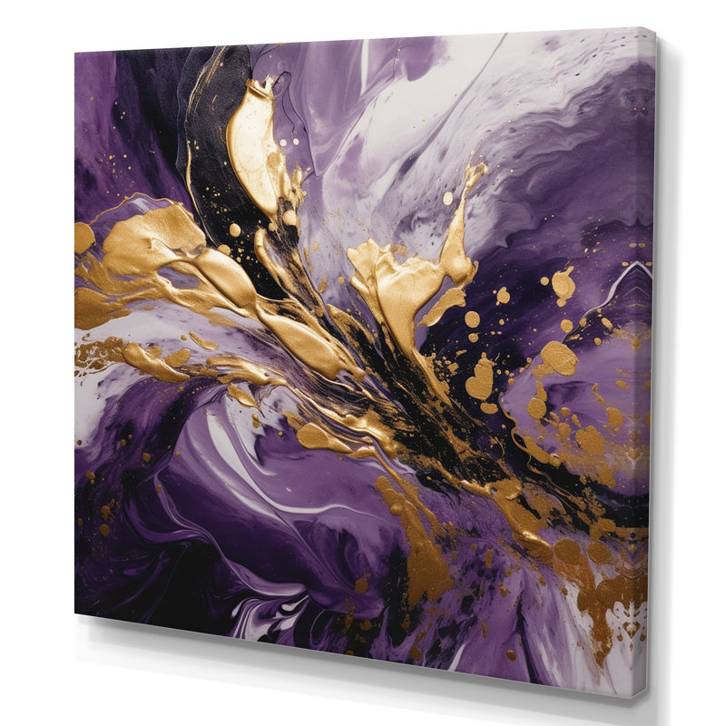 Mauve et or liquide Magic II - art mural abstrait, H 16 po x l 16 po, Sans cadre, Toile tendue