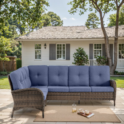 Serita Trym 100" Wide Outdoor PE Wicker Patio Sectional With Cushions