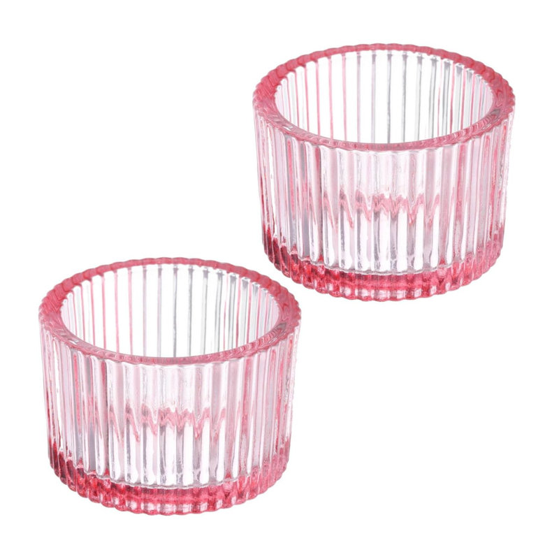 2 bougeoirs en verre rose 2 pièces