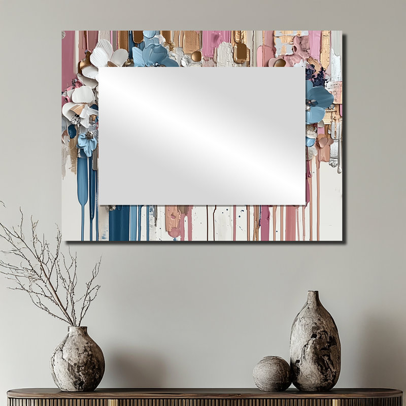 Rhume de l'encre liquide à l'encre liquide II - miroir mural floral - imprimé sur métal, 24 po x 32 po