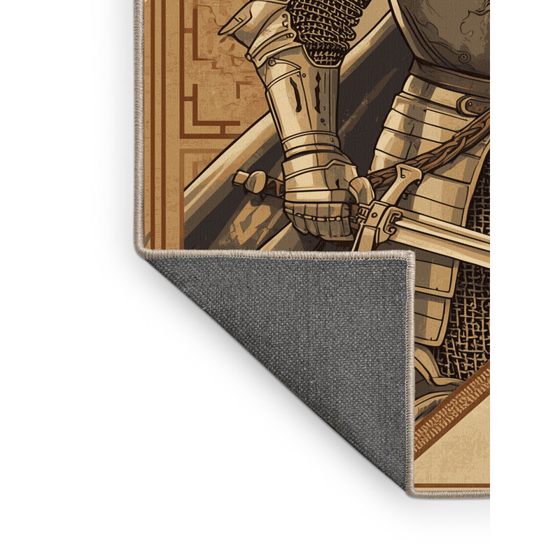 Soft Plush Barreto Knight In Full Armor Classic Oriental Area Rug in Brown – Beige Binding, 8x10