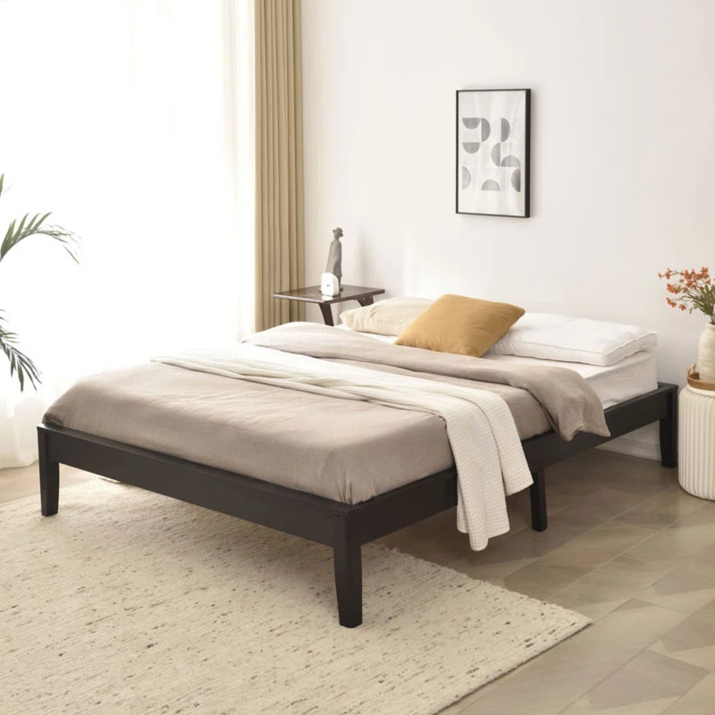 Solid Pine Wood Platform Bed Frame, Queen, Black