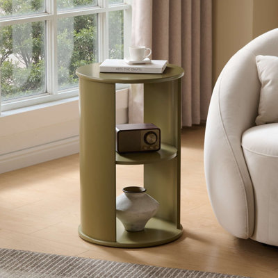 Table d'appoint ronde avec rangement, petite table de bout décorative à 3 niveaux pour le salon, la chambre à coucher, le chevet, le bureau, table de chevet peu encombrante - poivre citron